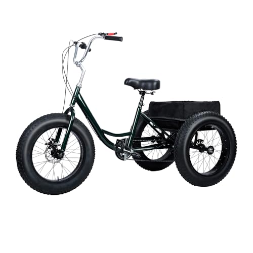 20 Inch Adult Tricycle, Snow Tires Tricycle, 7 Speed Tricycle with Double Disc Brake, Adult Tricycles Three Wheel Bike Cruiser, 3 Wheel Bike with Spacious Shopping Basket
