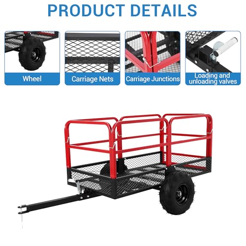 Garden Dump Cart 1500 Lbs Capacity Heavy Duty Steel ATV Trailer Pull Behind Yard Wagon Z821304