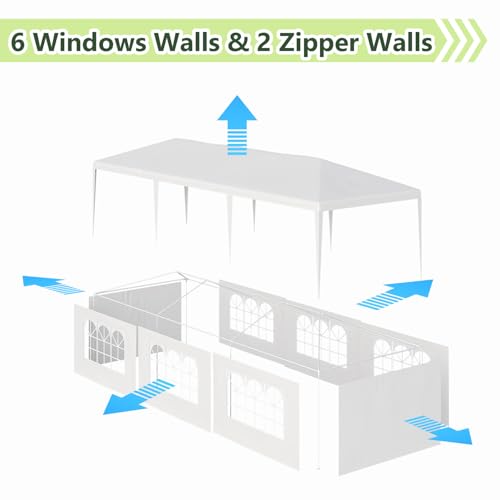 10x30 Party Tent with 8 Removable Sidewalls, Waterproof White Canopy K1981