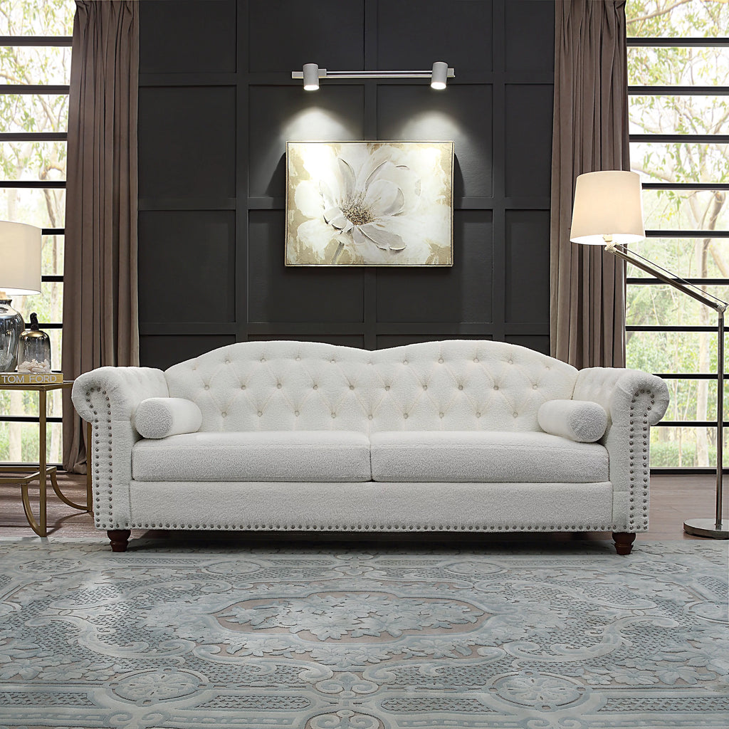 Chesterfield Teddy Velvet Button Tufted Sofa with Nailhead Arms and Wood Legs E61027