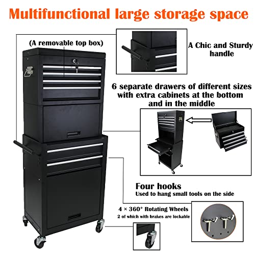 5-Drawer Rolling Tool Cart with Wheels, Black V51953