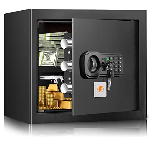 2.5 Cub Home Safe Fireproof Waterproof for HOME USE, Large Cabinet Safe Box with Fireproof Document Bag and Removable Shelf, Personal Security Digital Safe for Home Money Firearm A4 Document