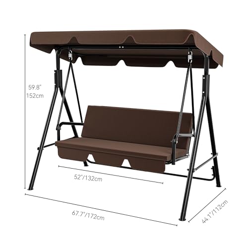 YITAHOME Outdoor Patio Swing Chair 3 Person with Adjustable Canopy, Black P266