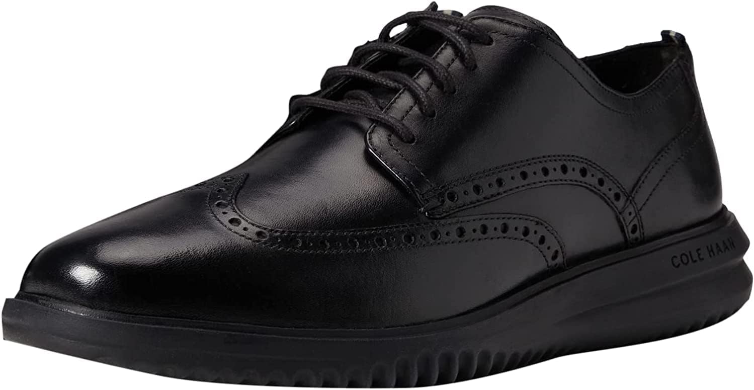 Cole Haan Men's Grand+ Wingtip Oxford, Black Leather/Black, 8.5 Wide