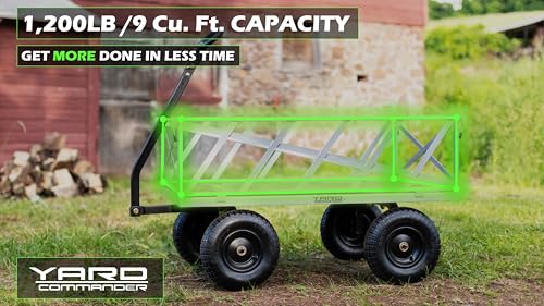 Yard Commander 400LB Heavy Duty Tow Behind ATV Trailer Steel Dump Cart 10-Cubic Feet Garden Utility Trailer V77511