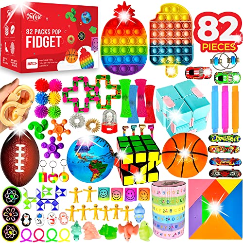 82 Pack Fidget Toys Set, Sensory Party Favors Gifts for Boy Girl Kids Adults Autism Stress Relief Stocking Stuffers Pop It Autistic Bulk Goodie Bag Filler Treasure Box Classroom Prizes School