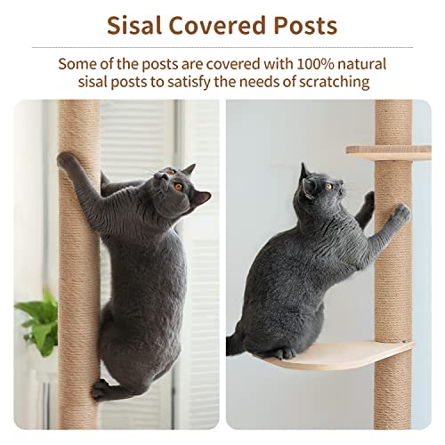 Wood Cat Tower Floor to Ceiling Adjustable with Scratching Post H64320