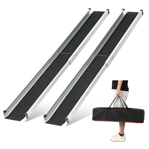 Adjustable Wheelchair Ramp 6FT Telescoping Portable Ramps for Steps Aluminum Lightweight Ramp with Storage Bag Non-Skid Ramps for Wheelchair for Home 72" L x 7.4" W 600lbs Capacity (2 Pack)