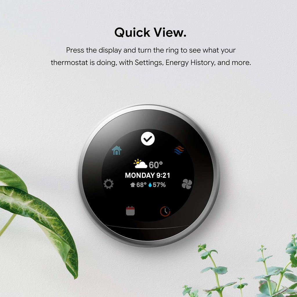 Google Nest Learning Thermostat 3rd Gen - Programmable Smart Thermostat for Home, Polished Steel A430597