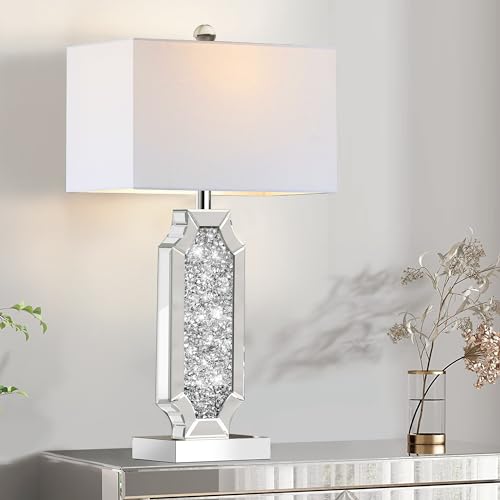 3-Way Dimmable Touch Diamond Crushed Mirrored Bedside Table Lamps Set of 2 with USB Ports Z3687