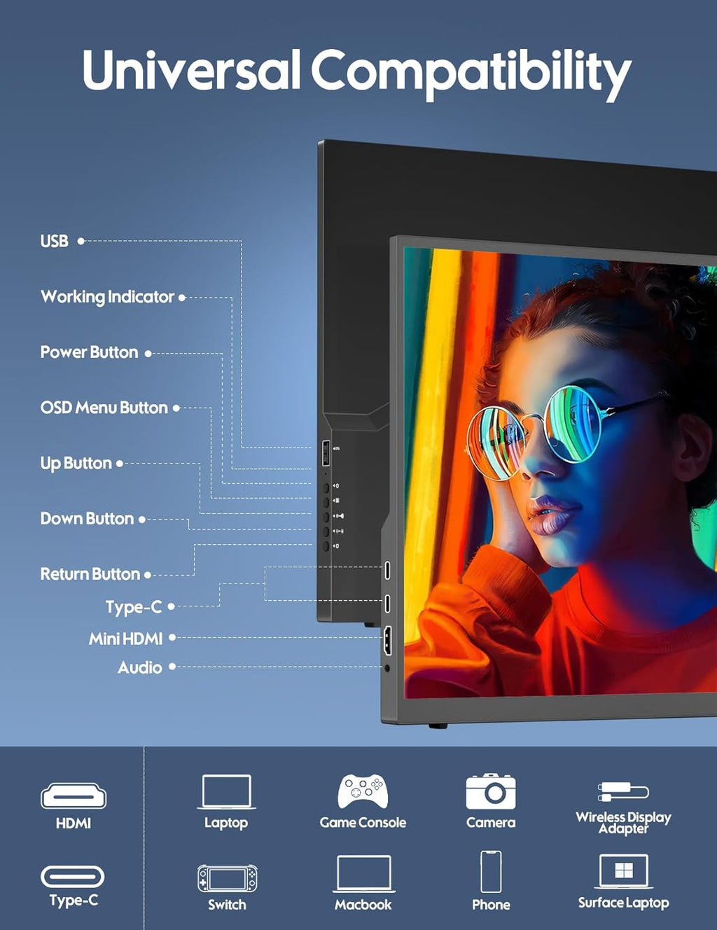 HONGO 18.5 inch 100Hz Portable Monitor FHD IPS HDR Gaming Display B2655