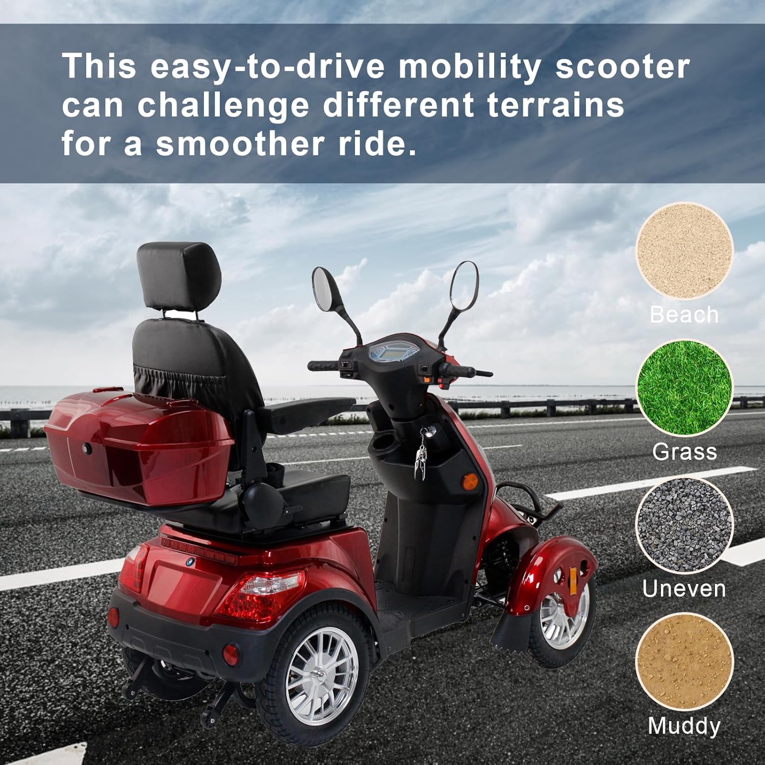 Heavy Duty 4 Wheel Mobility Scooter for Adults & Seniors, 500lbs Capacity, Red K242644