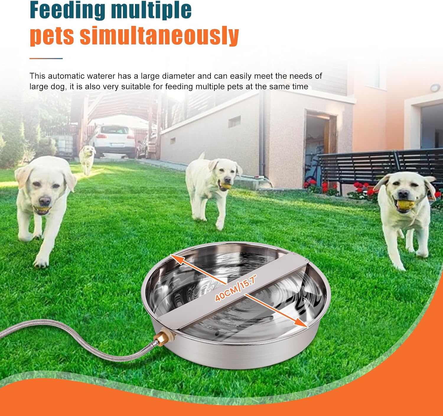 Stainless Steel Automatic Dog Water Bowl Dispenser for Large Breed Outdoor Use W4587