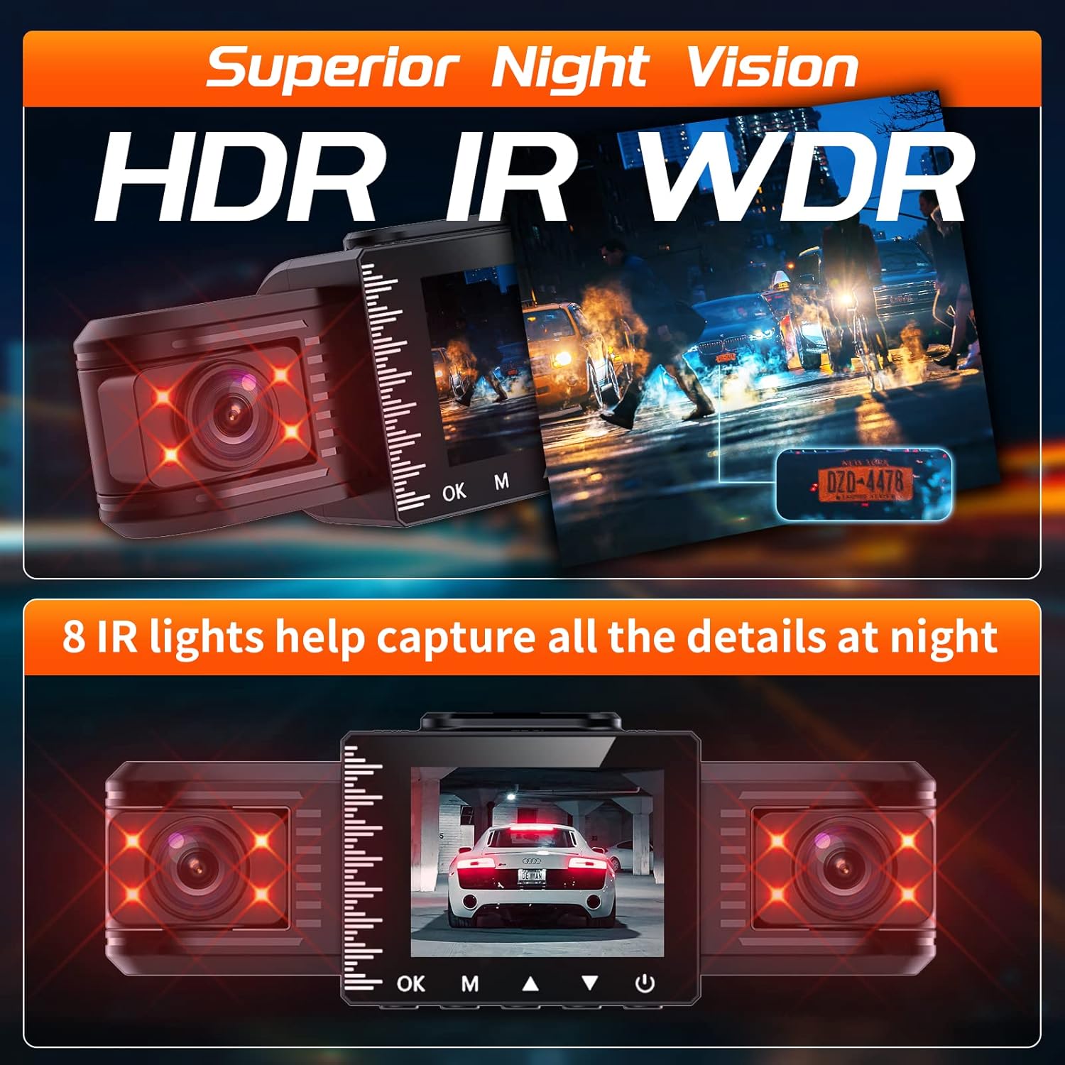 iiwey T1-pro 3 Channel 1080P Dash Cam Front and Rear Inside Q69793