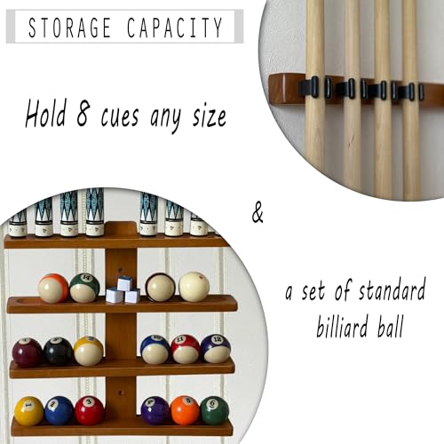 Wall-Mounted Pool Stick Holder Hardwood Rack for 8 Cues, Black Z37042