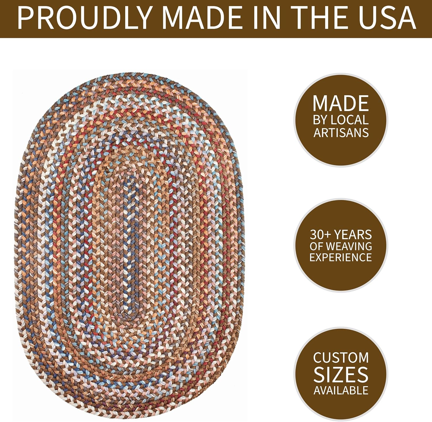 Tribeca Soft Wool Braided Rug Walnut Brown 20" x 30" Oval U70225