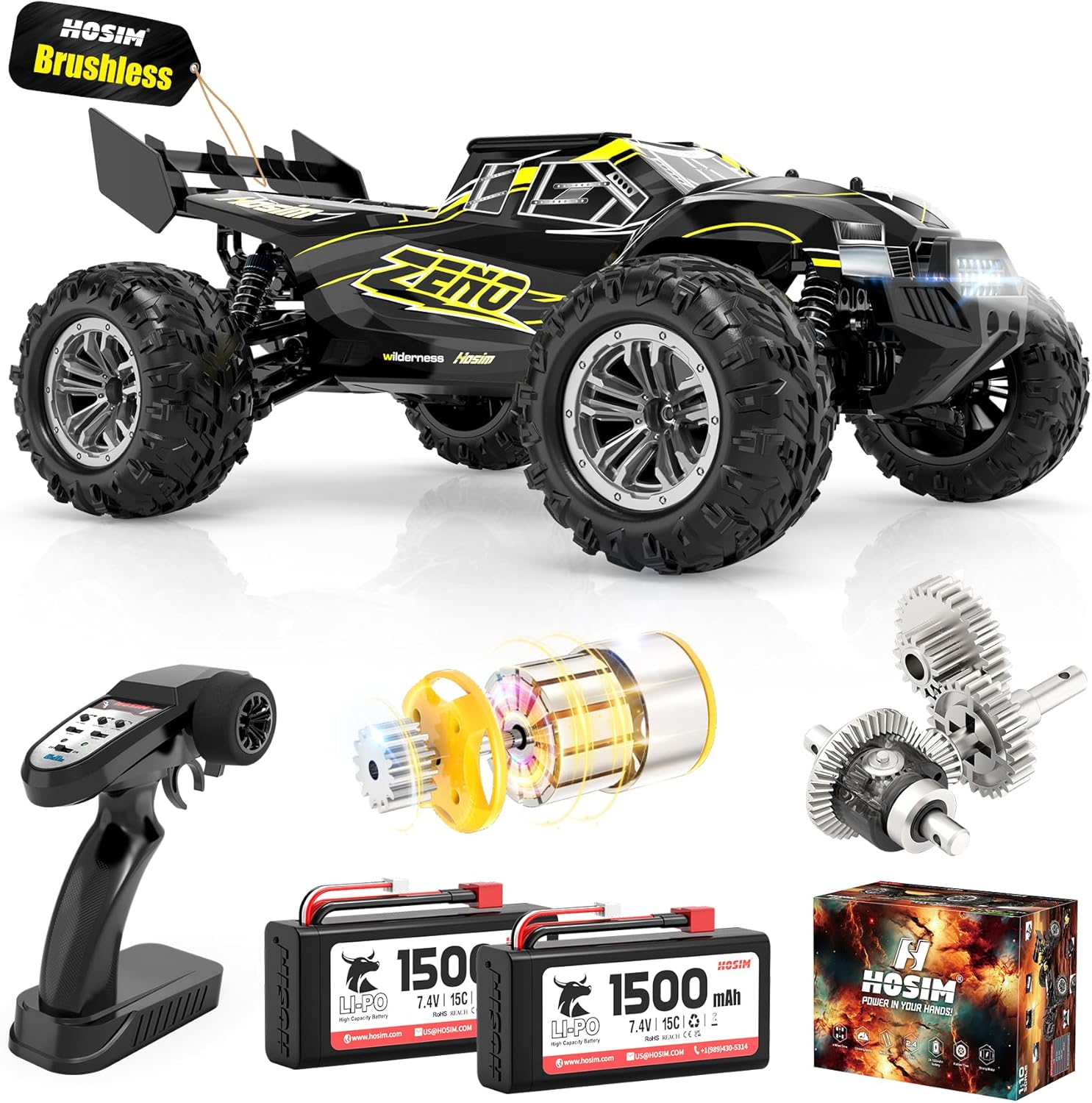 Hosim 1: 10 Brushless Rc Cars for Adults, Max 39+MPH Fast Remote Control Car for Boy, 4x4 High Speed Rc Truck All Terrains Off Road Rc Buggy Waterproof Hobby Grade Large Racing Toy Gift Monster Truck
