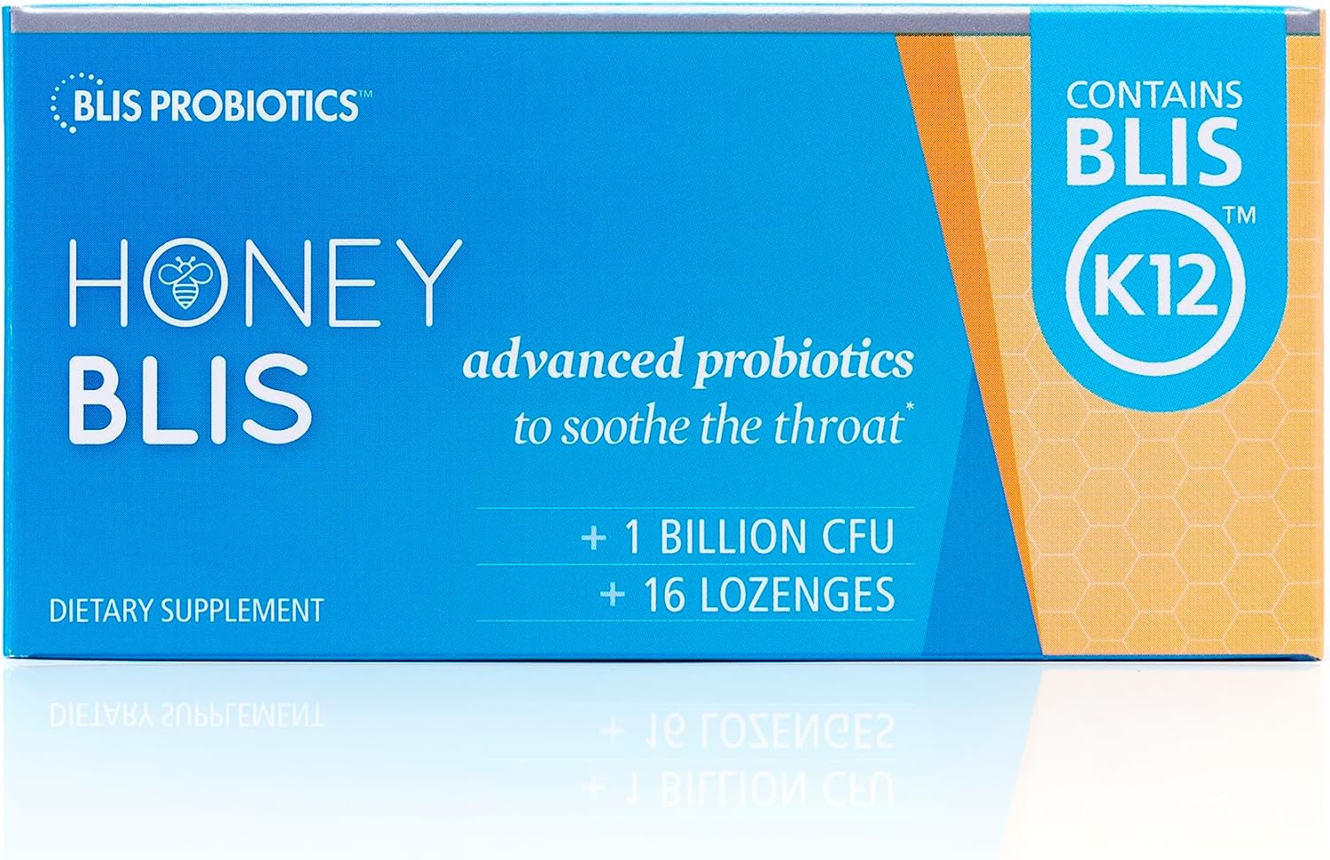 BLIS HoneyBlis Oral Probiotic Throat Lozenges with Soothing Manuka Honey K12 Probiotics (1 Billion Cfu) to Support Immunity & Soothe Sore Throats, 16 Lozenges