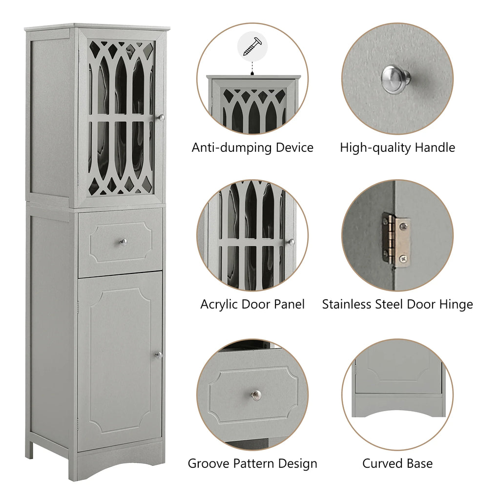 Modern Tall Bathroom Storage Cabinet with Doors and Drawers V259093