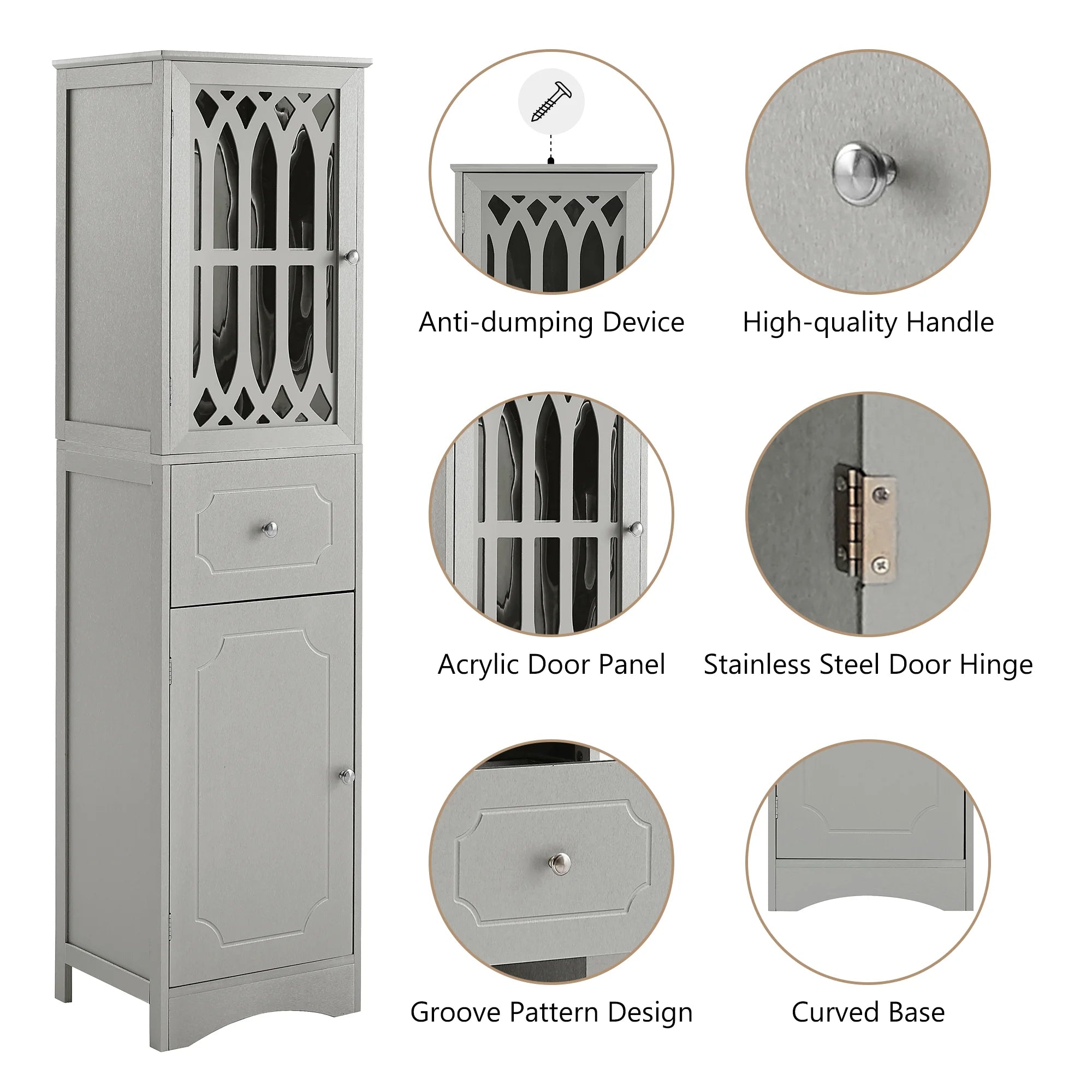 Modern Tall Bathroom Storage Cabinet with Doors and Drawers V259093