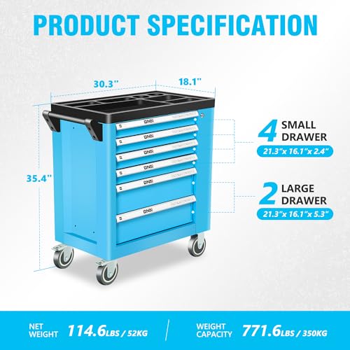 DNA MOTORING 7-Drawer Rolling Tool Cabinet Chest with Keyed Locking System, Green M137