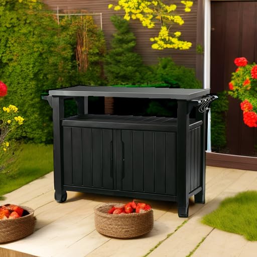 Keter Outdoor Rolling Table Cart with Wheels, Dark Brown V22486