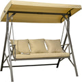 3-Seat Patio Swing Chair, Porch Swing Glider with Cushion, 3 Throw Pillows & Adjustable Canopy for Porch, Garden, Poolside, Backyard, Khaki