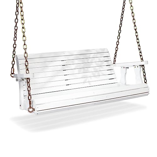 VINGLI Patio Wooden Porch Swing Chair with Hanging Chains, 5 FT, White W381253
