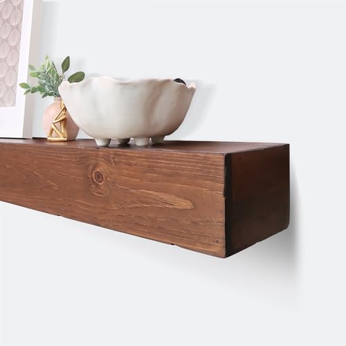 URBANDI Rustic Fireplace Mantel Shelf Real Wood Brown 60Lx6Hx8D P57637