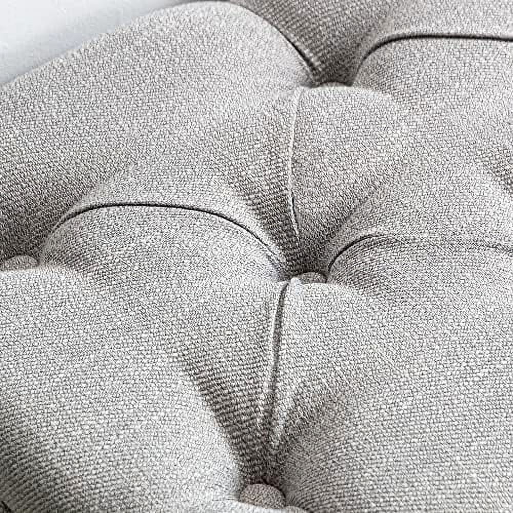 Grey Fabric Entryway Bench with Button Tufted Seat and Wood Legs G1644