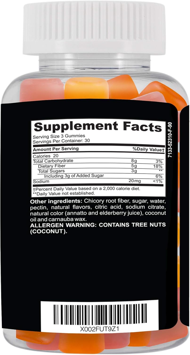 Fiber Max Vegan High Fiber Gummies for Adults & Kids, Prebiotic Inulin, 90 Count P222371