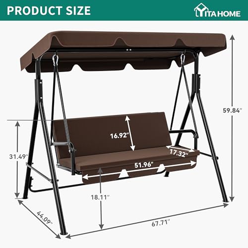 YITAHOME Outdoor Patio Swing Chair 3 Person with Adjustable Canopy, Black P266