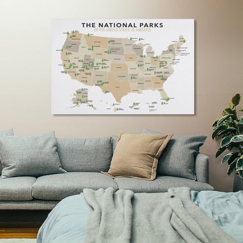 National Parks Map of America Canvas Wall Art Poster 16x24in Unframed W933802