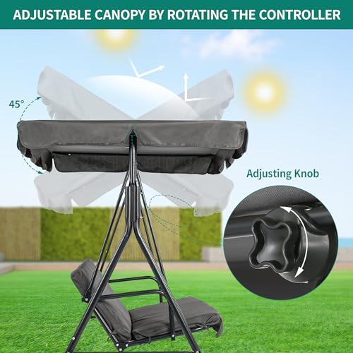 YITAHOME Outdoor Patio Swing Chair 3 Person with Adjustable Canopy, Black P266