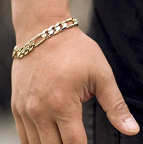 LIFETIME JEWELRY 9mm Figaro Chain Bracelet 24k Real Gold Plated M4432