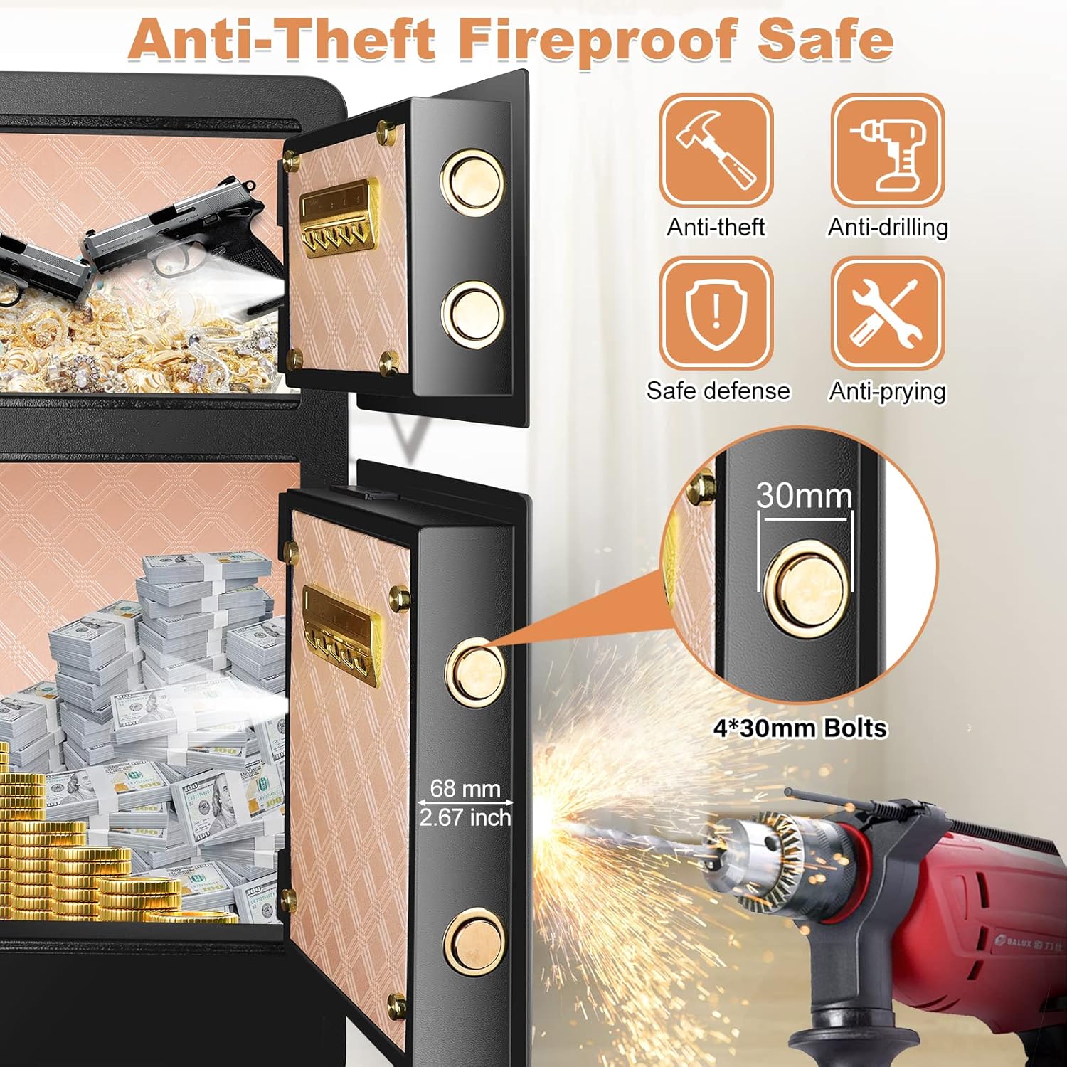 3.6 Cubic Fireproof Safe Box with Double Safe, Heavy Duty Security Home Safe D96247