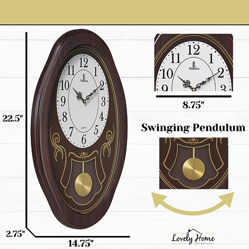 Pendulum Wall Clock Battery Operated Wooden Hanging Decor 27x11.5 S424