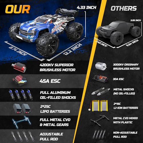 DEERC Fast Brushless RC Car for Adults, 1:16 4x4 Monster Truck U2411