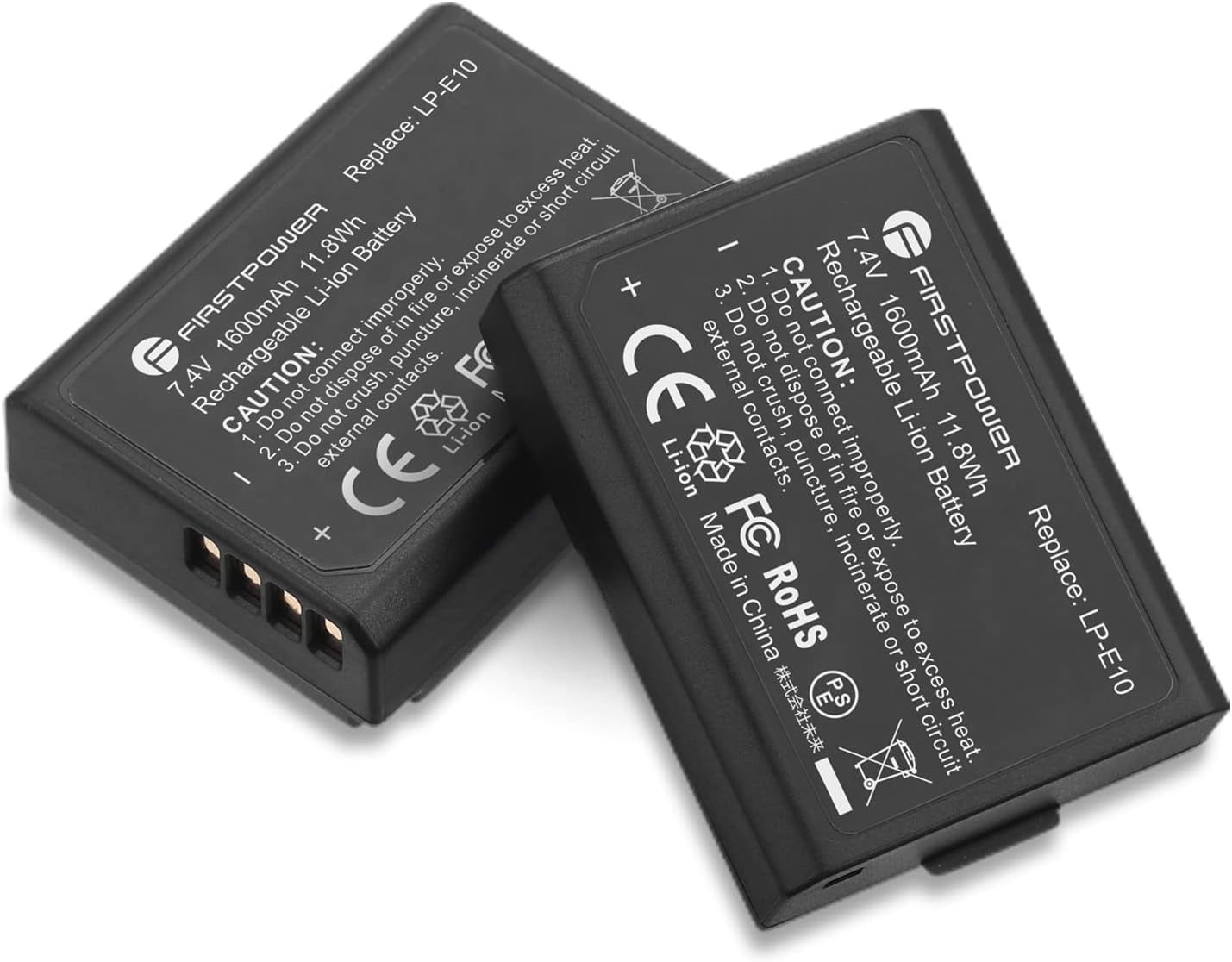 FirstPower Replacement LP-E10 Batteries Compatible with Canon EOS Rebel T3, T5, T6, T7, T100, Kiss X50, Kiss X70, 1100D, 1200D, 1300D, 2000D Cameras (2-Pack 1600mAh)