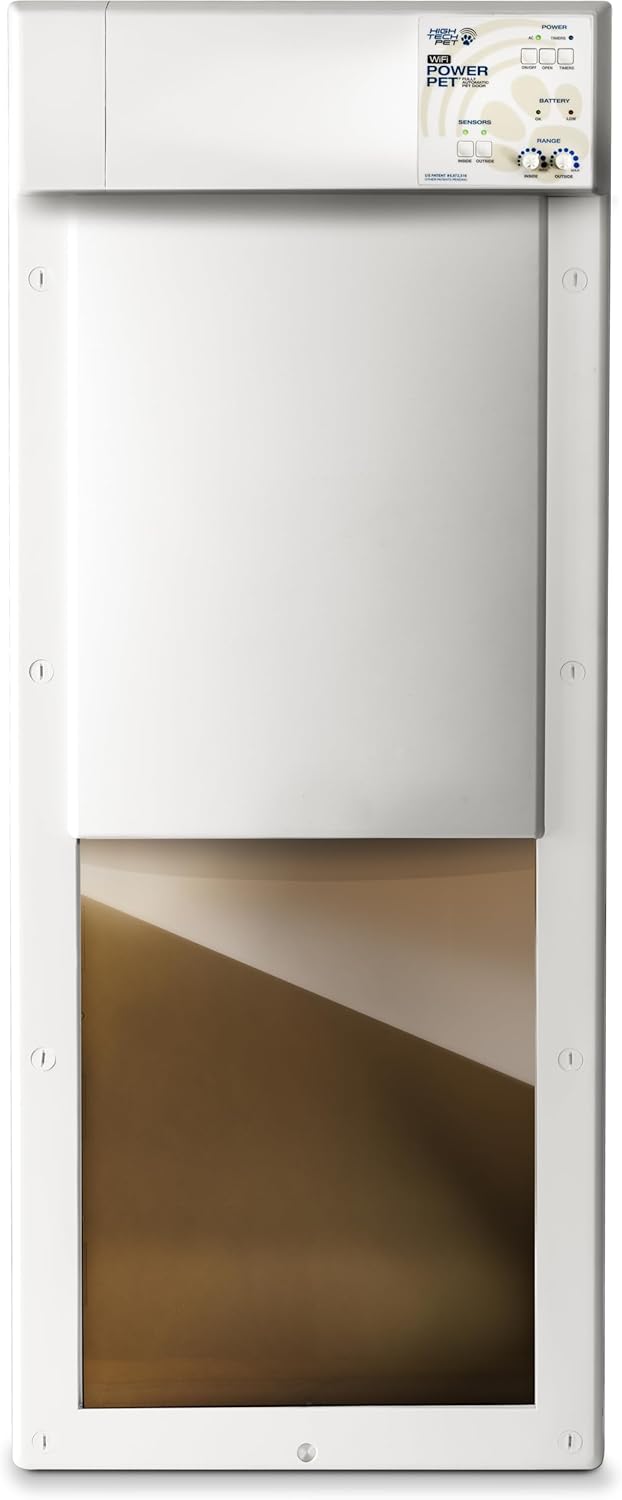 Power Pet Electronic Dog Door - High Tech Pet WiFi Enabled Electronic Pet Doors - Ultrasonic Collar-Smart Phone App - Vertically Sliding Air Tight Dog Doors for Pets up to 100 lbs - Large - PX2-WIFI
