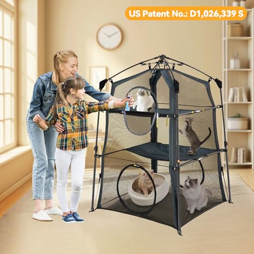 X-Large Catio Outdoor Cat Enclosure and Cat Tower Tent, 3-Tier Portable Foldable, Two Doors Z502328