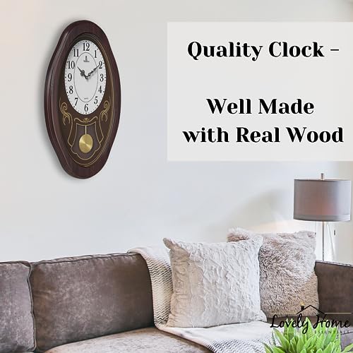 Pendulum Wall Clock Battery Operated Wooden Hanging Decor 27x11.5 S424