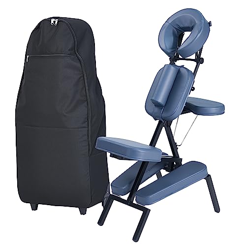 Master Massage Portable Folding Massage Chair with Wheeled Carrying Case, Aluminum, Blue C306913