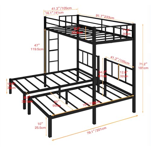 Twin Triple Bunk Bed Heavy Duty Metal with Guardrails and Ladder, Black P760