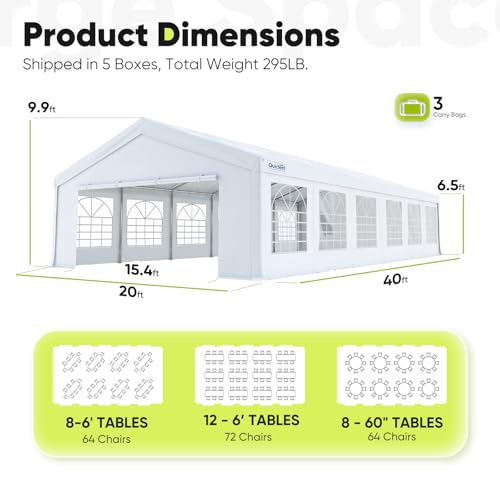 Quictent 20x20 Party Tent Heavy Duty Outdoor Canopy with Storage Bags M75972