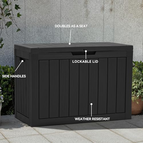 YITAHOME Outdoor Storage Box with Cushion, 120 Gallon, Lockable, Light Brown O374