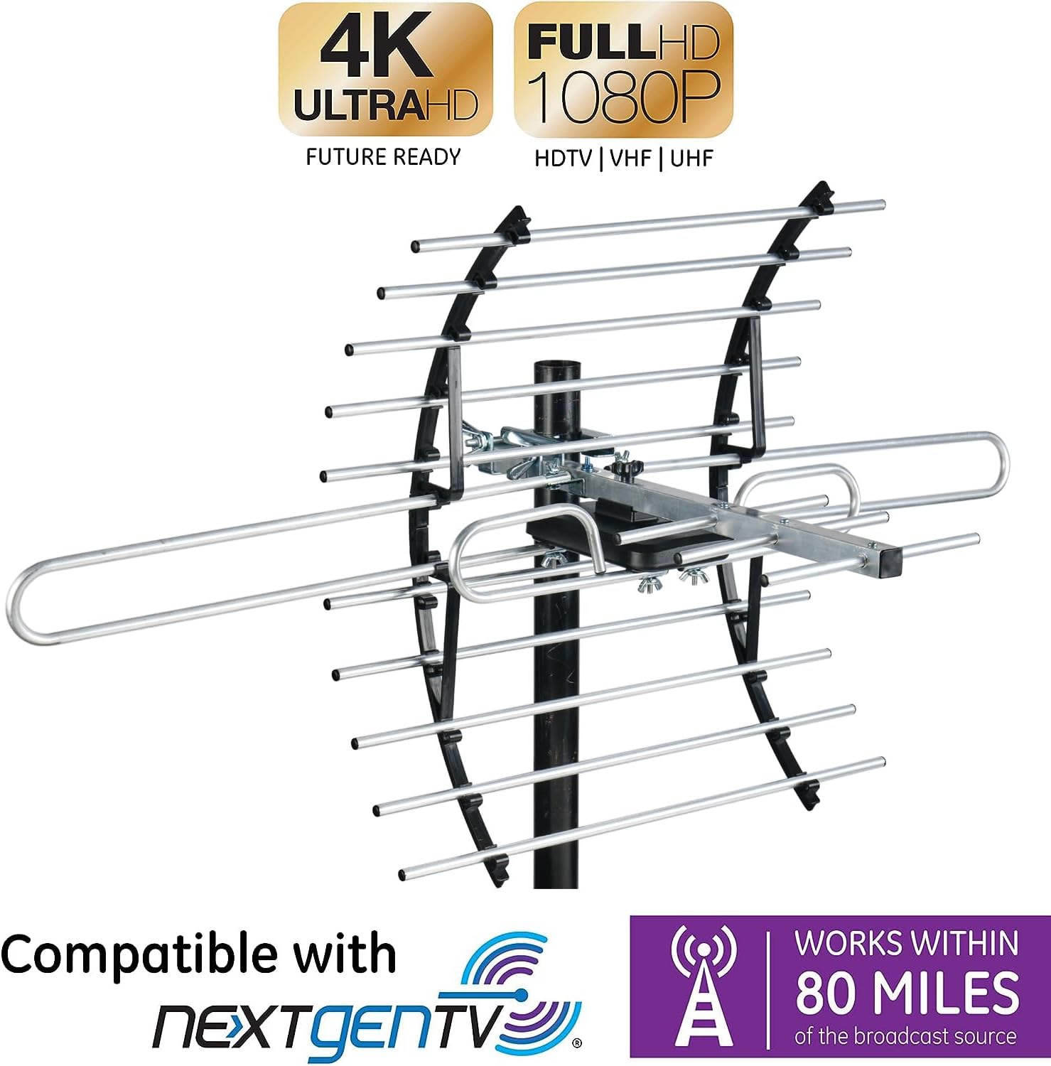 CeKay Outdoor HDTV Antenna for Smart TV and All Older TVs, 8K 4K 1080P, Weather Resistant C231174