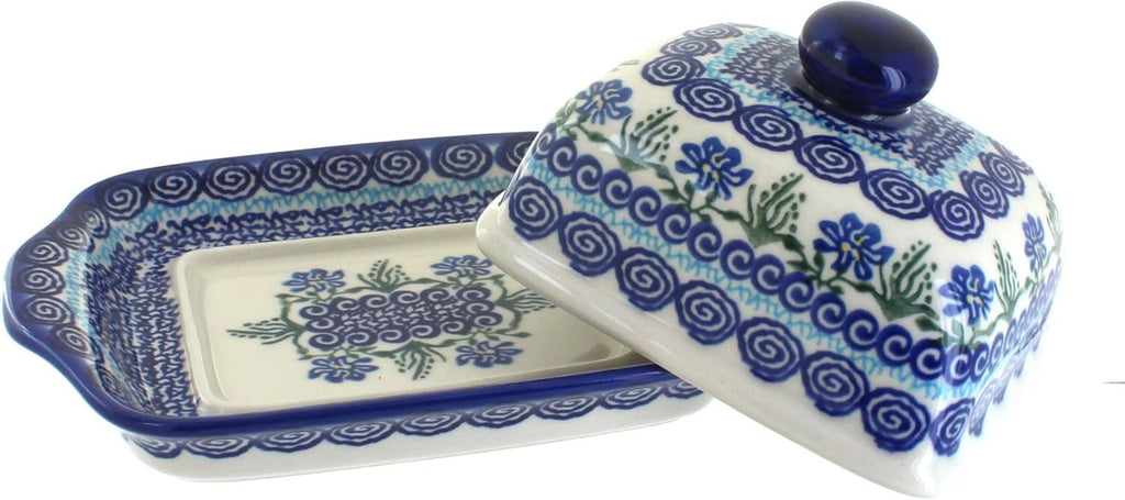 Blue Rose Polish Pottery Charleston Square Butter Dish P90405