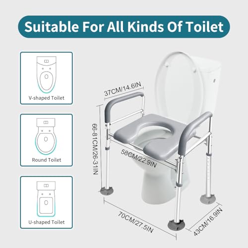 Toilet Seat Risers for Seniors Elongated with Handles and Safety Rails M978
