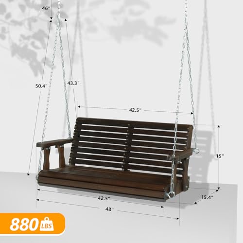 VINGLI Patio Wooden Porch Swing Chair with Hanging Chains, 5 FT, White W381253